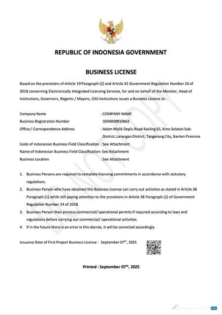 Download Indonesia business license Word and PDF template Photoshop template